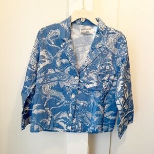 Desmond & Dempsey Veronica Beard Pajama Top Medium Hercules Jasper Blue‎ Leopard